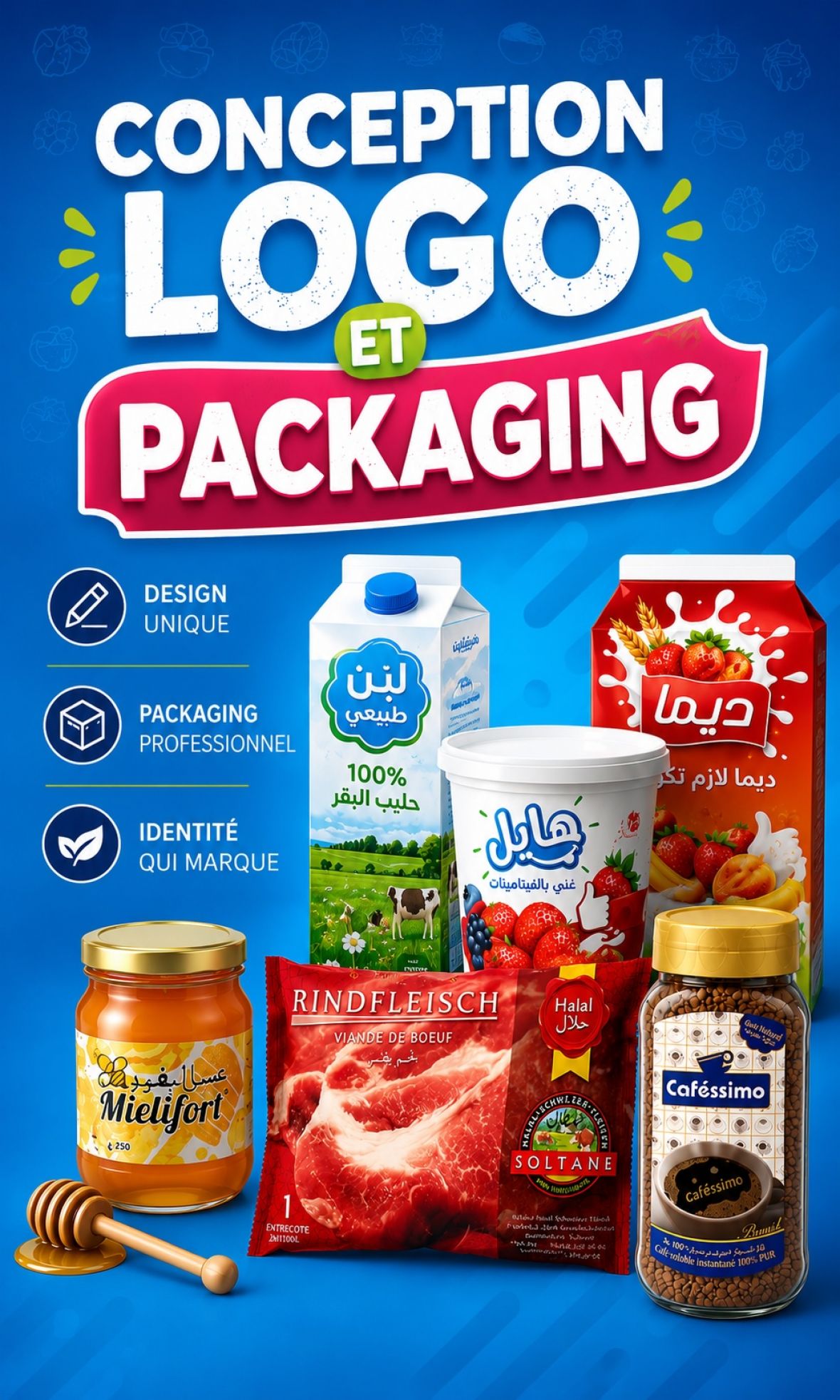 Conception de Packaging Algérie , Oran Conception de Packaging Algerie, Conception de Packaging Oran ,  Conception Graphique Packaging et Emballage Alimentaire Oran Algerie , Conception Graphique Maquette Etiquette Sachet Boite Oran Algerie