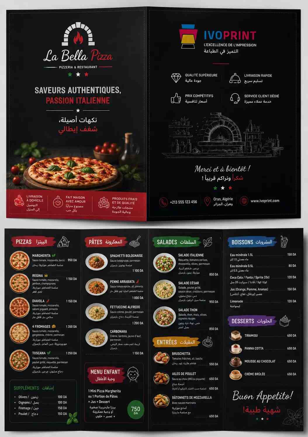 menu pizzeria restaurant